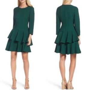 Eliza J Teal Long Sleeve Tiered Dress